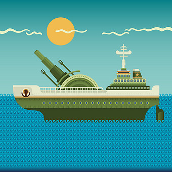 卡通海上军舰插画图片下载