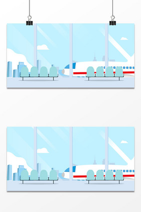 蓝色机场候机室飞机大厅背景图