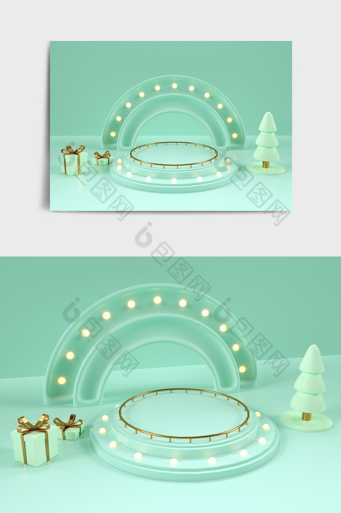 C4D薄荷色清新节日促销3D场景图片图片