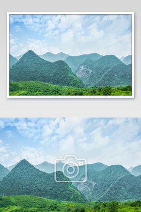 绿色群山林山景蓝天白云摄影图片