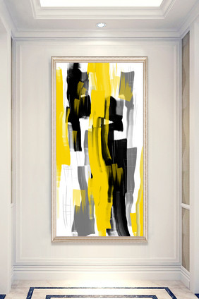 北欧黄灰色块抽象油画客厅玄关装饰画