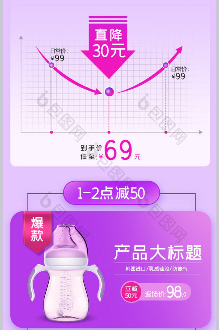 双十一返场狂欢母婴奶瓶电商关联销售模板