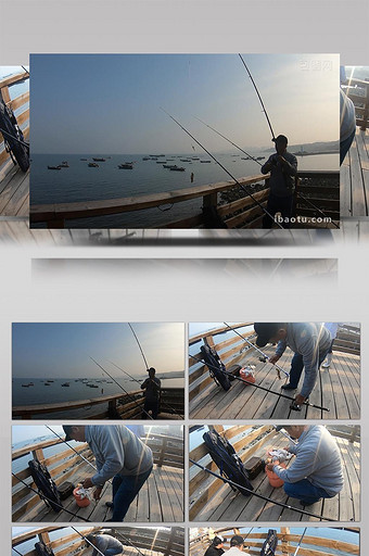 vlog素材渔人码头海滨长廊上的海钓人图片