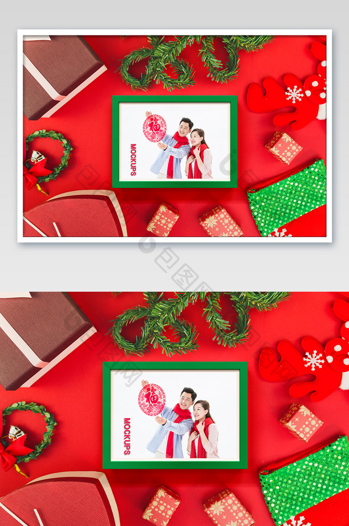 圣诞素材广告贴图任意改色木质画框海报样机