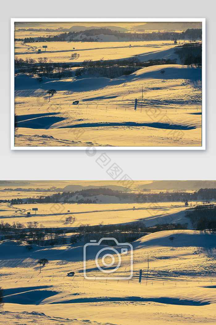 冬季的内蒙坝上金色夕阳雪景