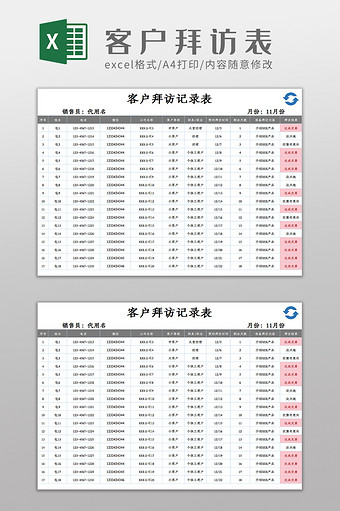 自动保存客户拜访记录Excel模板图片