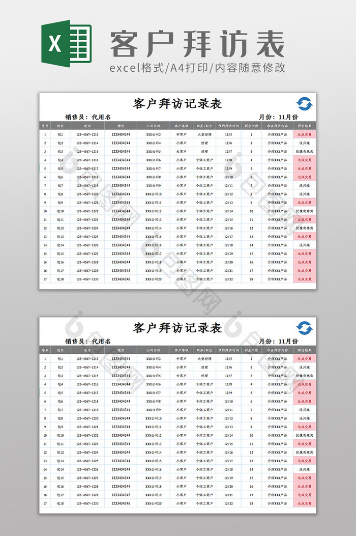 自动保存客户拜访记录Excel模板