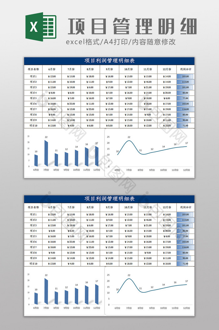 智能图表项目利润可视化图表Excel模板