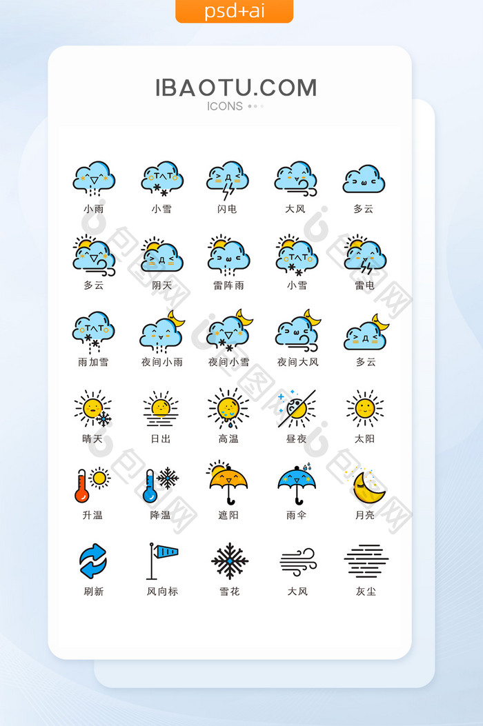 卡通天气表情主题矢量icon图标