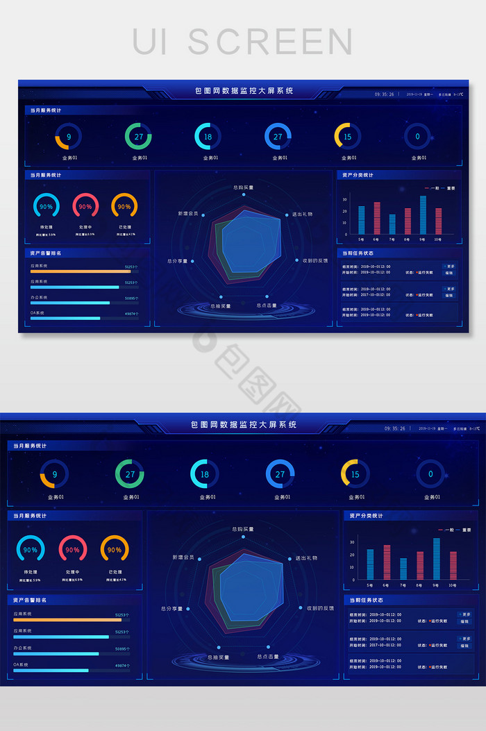 深蓝色可视化数据监控大屏网页界面图片图片