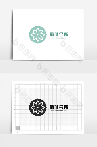 青色瑜伽保健花朵LOGO图片