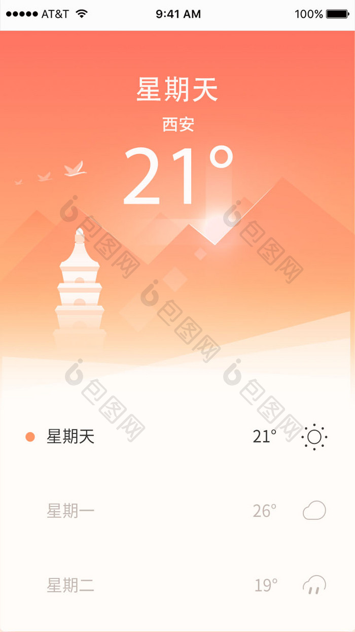 橙色天气详情移动缩放UI界面动效