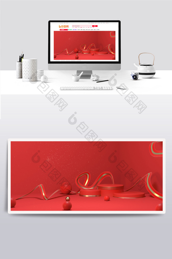 红色简约大气促销活动产品商品海报背景