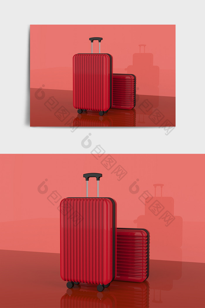 红色行李箱C4D模型