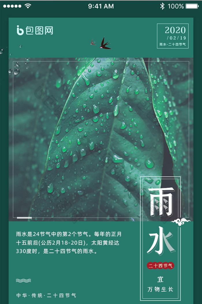 简约二十四雨水节气App启动页