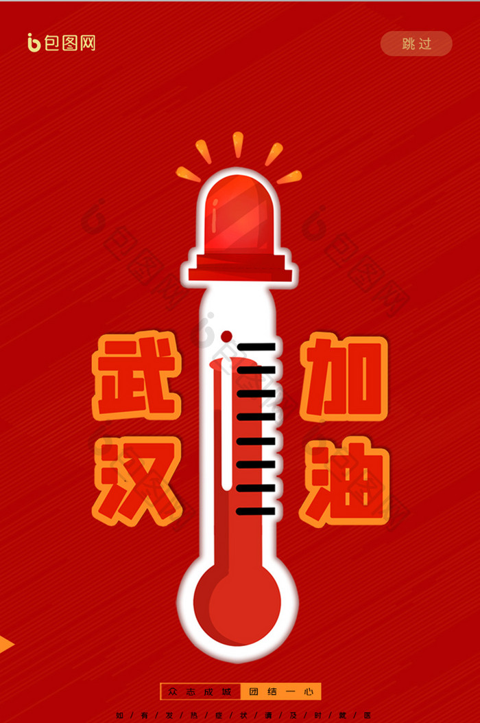 武汉加油肺炎病毒疫情红色温度计发烧海报