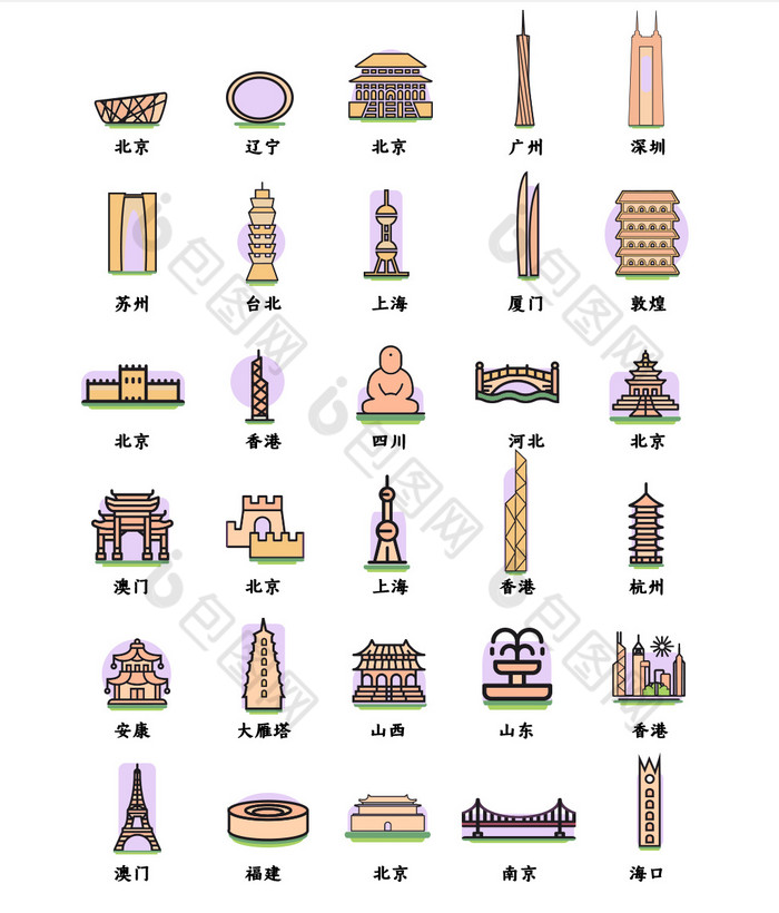 【2020年各大城市地标性建筑图标】图片下载-包图网