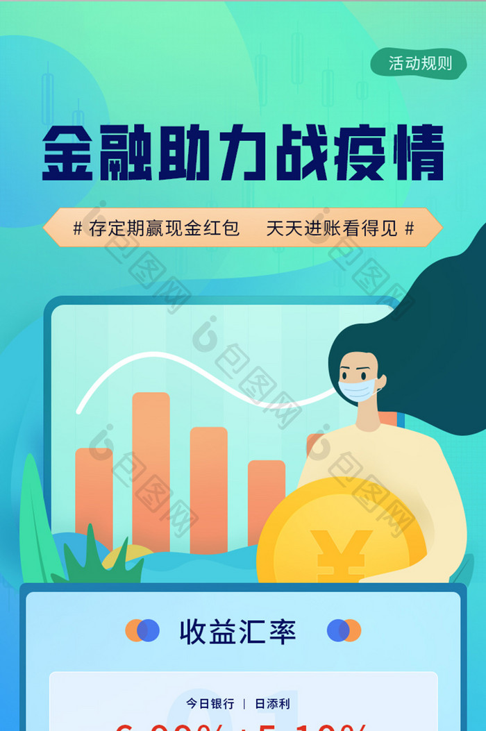 蓝绿色扁平金融助疫情H5长图