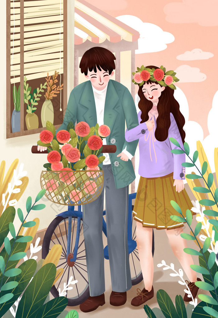 情侣爱人花束520情人节插画图片