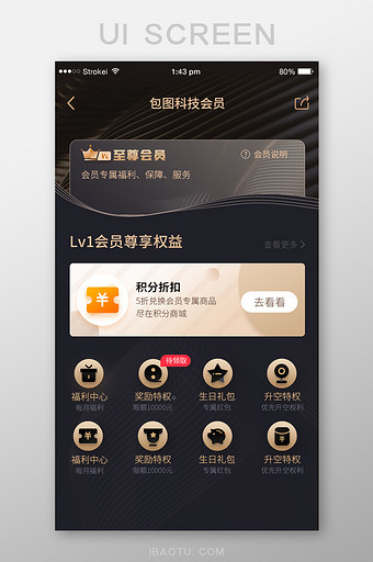 黑金低奢开通会员权限UI移动页面图片