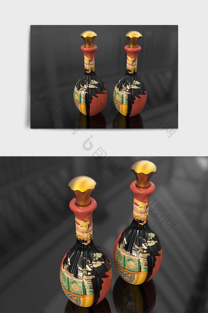 中式简约酒瓶C4D模型