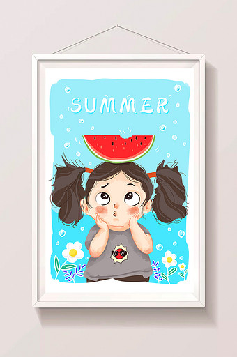 夏至西瓜女孩插画海报图片