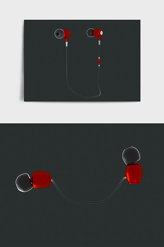 红色蓝牙运动耳机简约模型图片