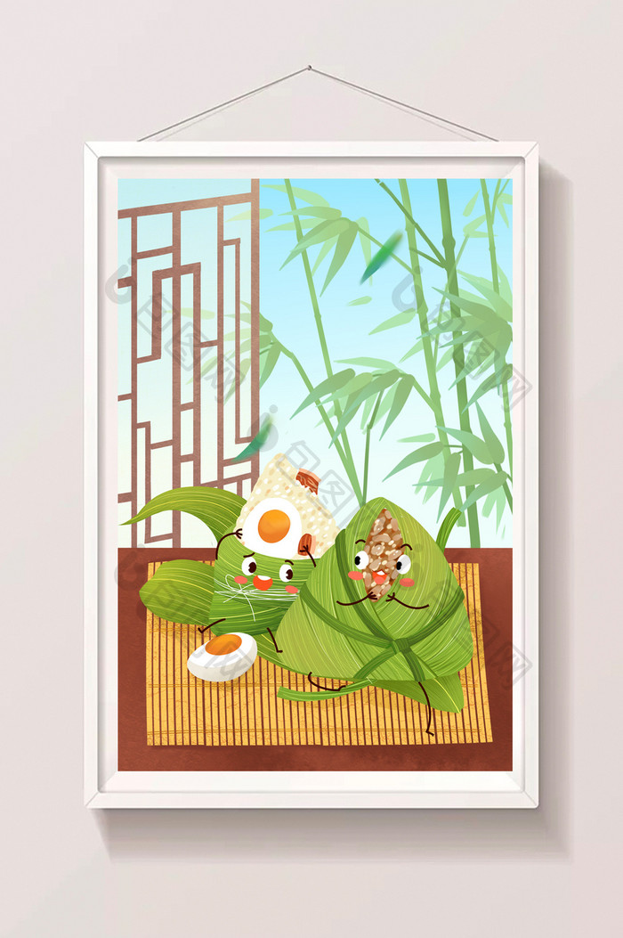 清新典雅粽子竹子传统端午节插画