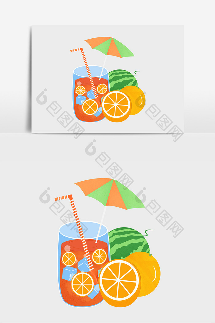 手绘小暑西瓜冷饮柠檬冰块元素设计