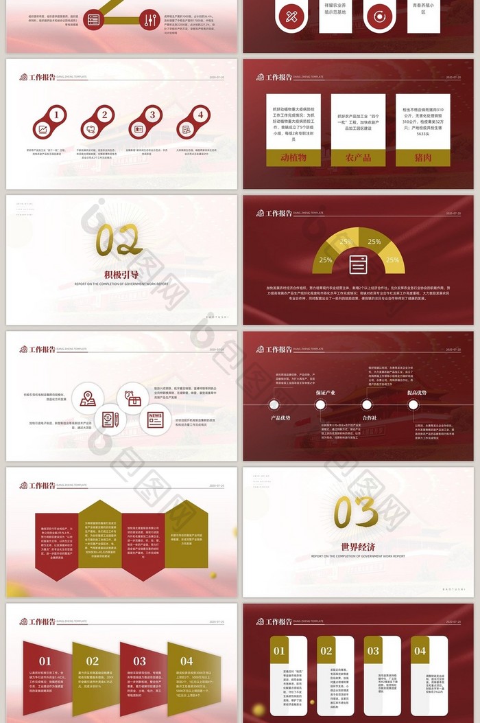 红色中国风党政政府工作报告PPT模板
