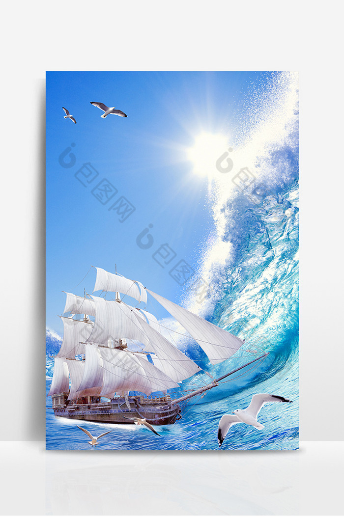 蓝天白云海浪中国航海日图片图片