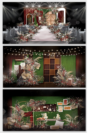 红绿色小雏菊泰式风格婚礼效果图图片