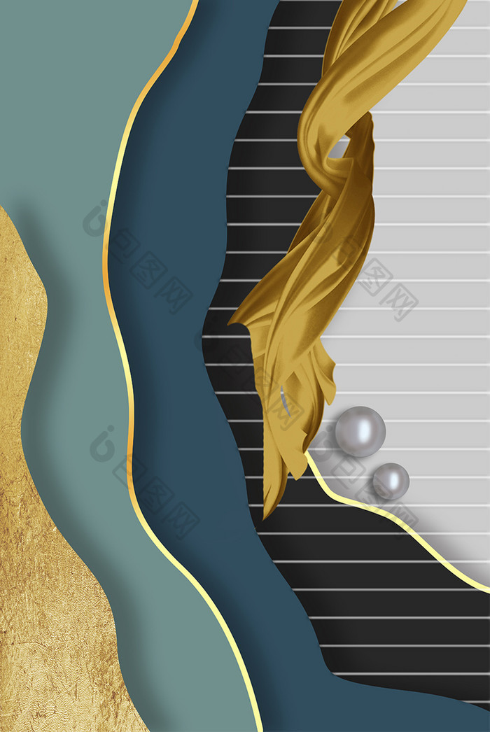 现代抽象几何烁金线条立体客厅装饰画