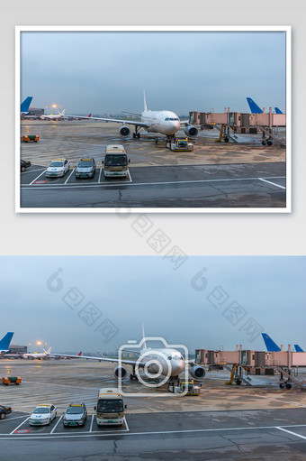 机场停机坪上的飞机的摄影图片