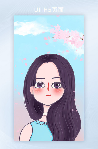 小清新手绘风格樱花女孩手机壁纸