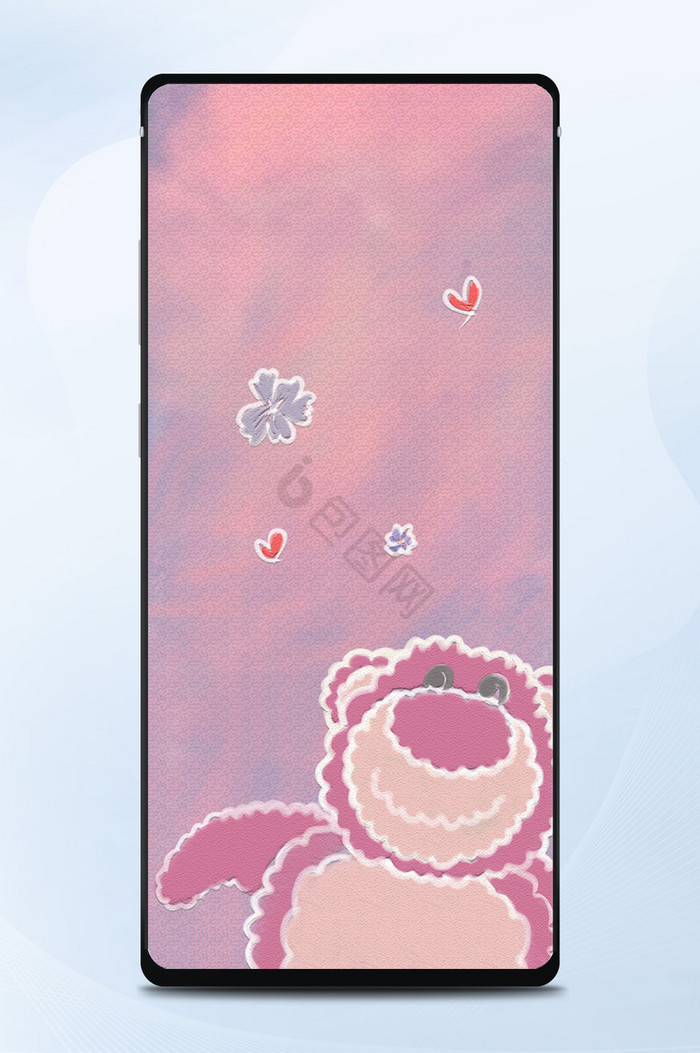 粉丝紫色手绘可爱卡通草莓熊手机配图壁纸图片