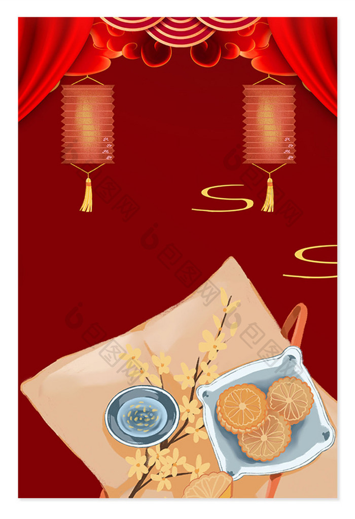 红色中国风中秋节月饼背景