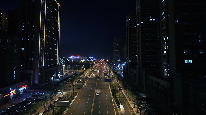 高清实拍连云港夜景城市车流道路航拍视频