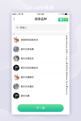 简约宠物APPUI选择移动界面