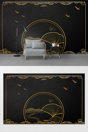 黑色纹理古典风格装饰金色质感电视背景墙图片