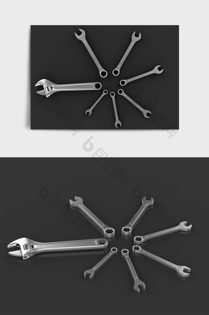 银色金属工具扳手C4D模型