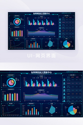 深蓝色科技感校园大数据中心UI网页界面图片