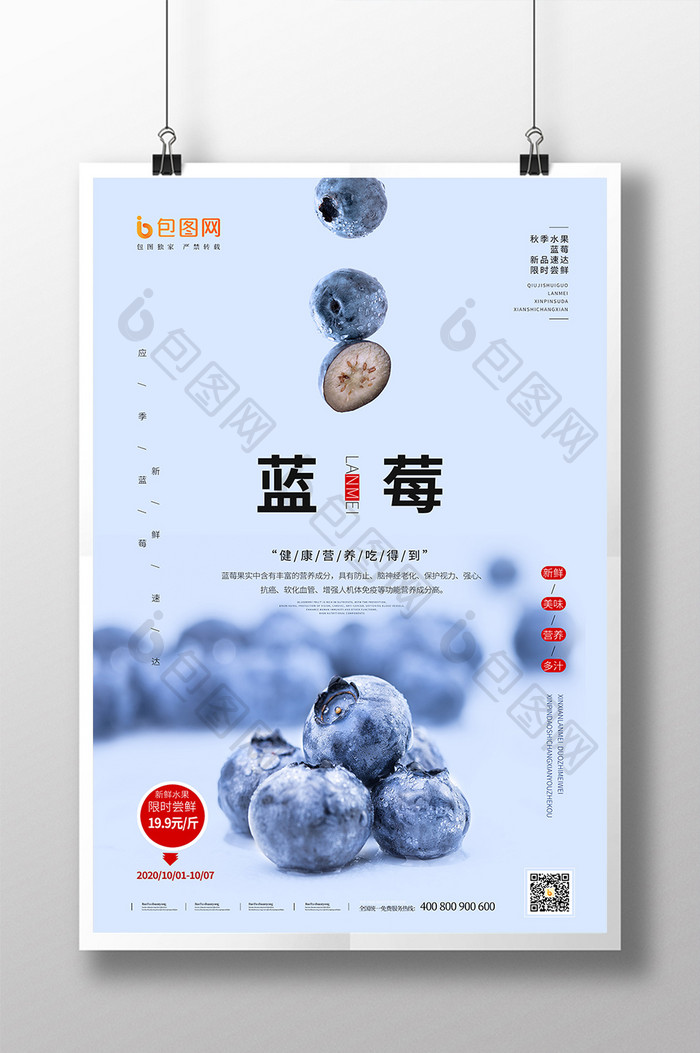 简约创意蓝莓水果海报