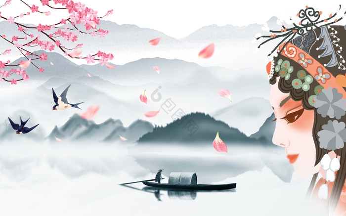 传统中式京剧水墨风格电视背景墙图片