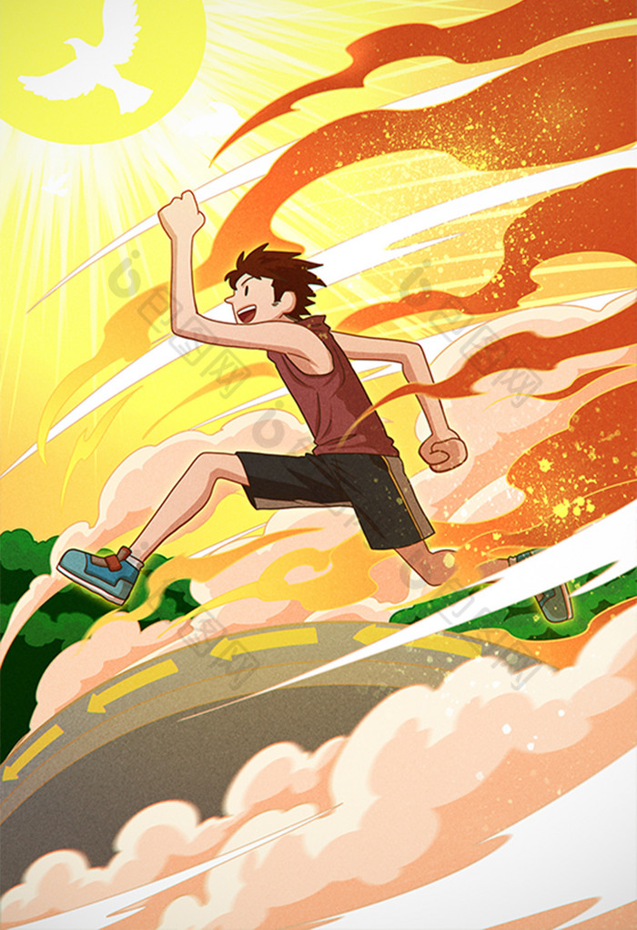 阳光活力运动奔跑插画图片