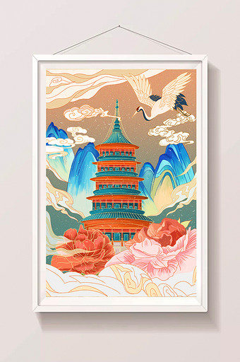 中国风国潮手绘建筑插画图片
