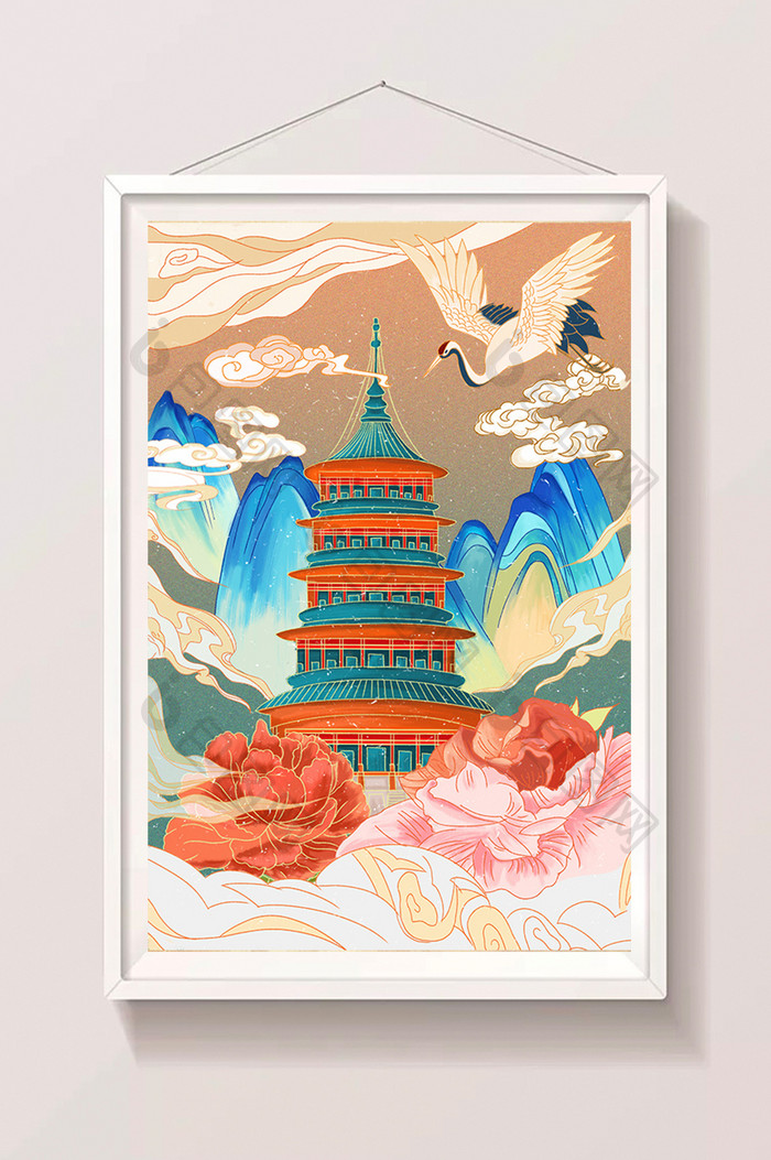 中国风国潮手绘建筑插画