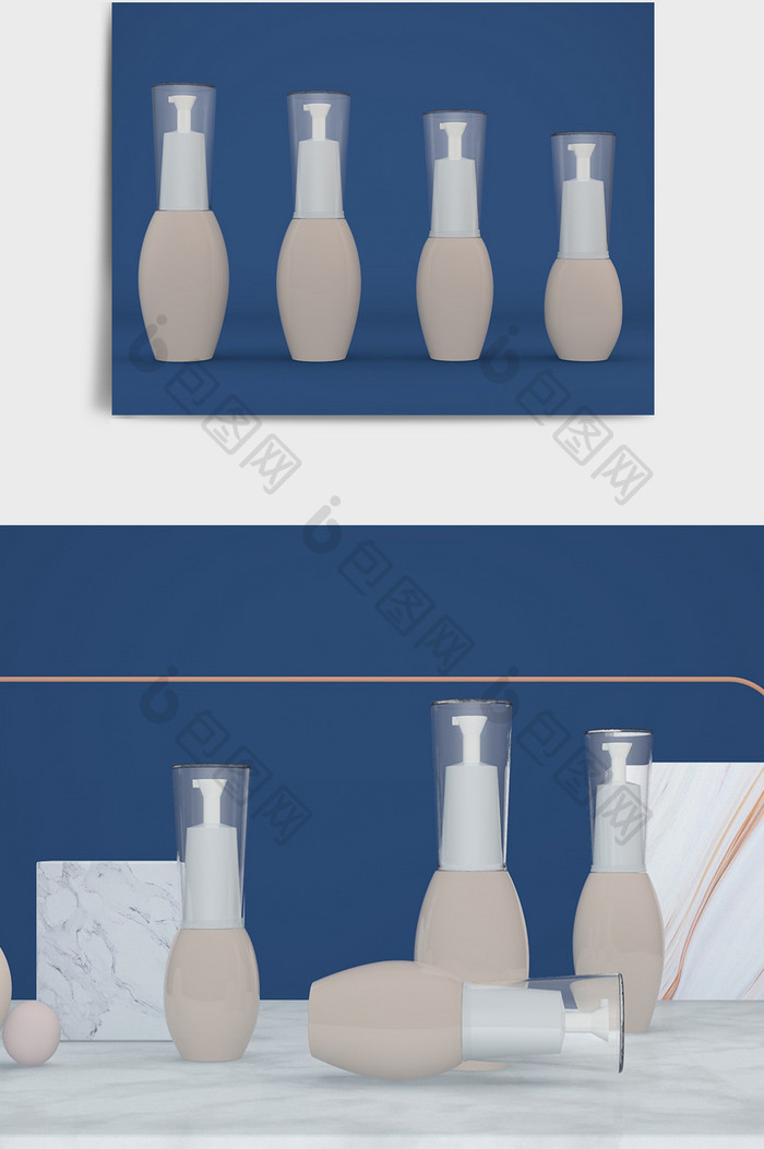 C4D通用化妆品包装瓶套盒系列模型样机