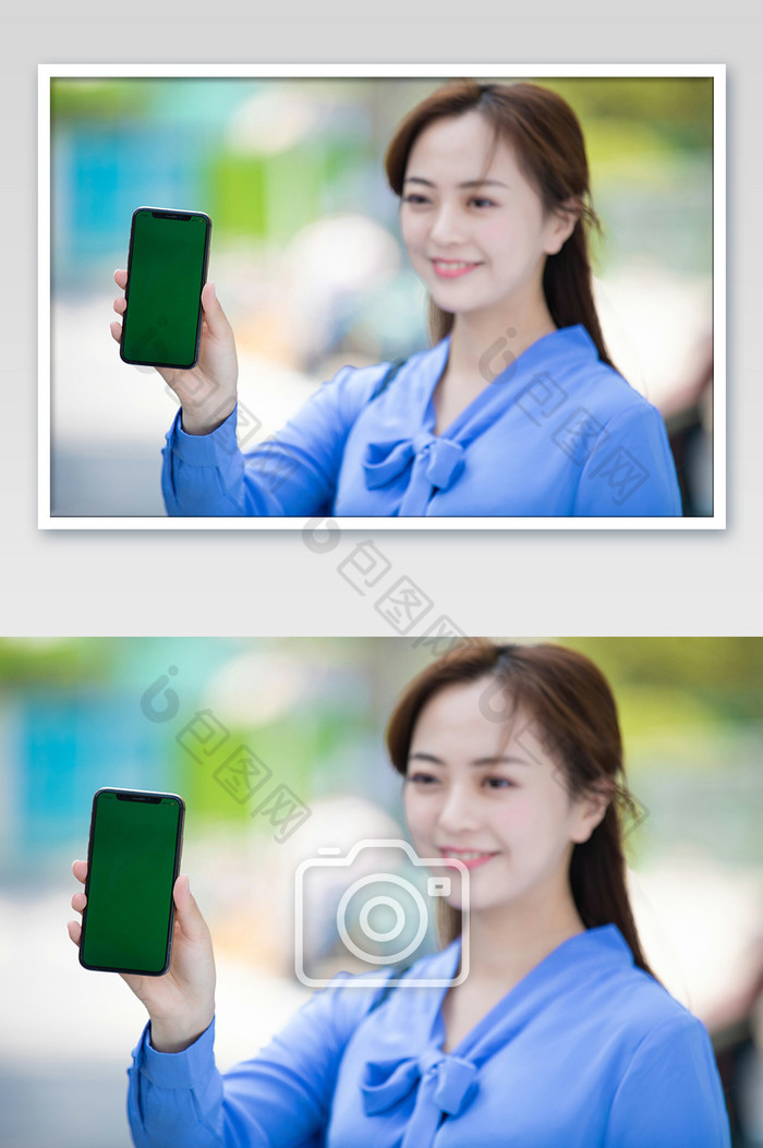 商务年轻白领女微笑展示手机画面摄影图片图片