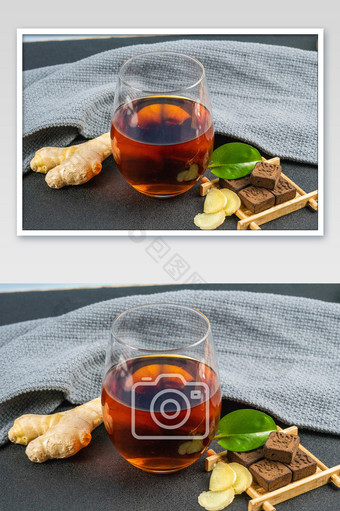 玻璃杯里的红糖姜茶图片